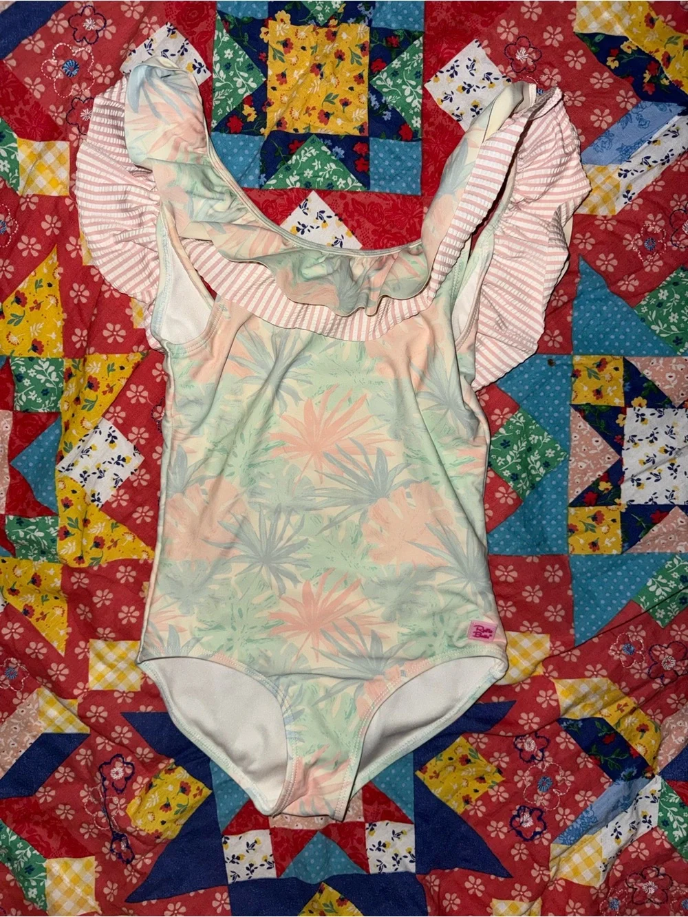 Ruffle Butts Pastel Mint & Peach Floral Ruffle One-Piece